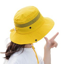 LeafIn Kids Hat, Hat, Kids' Hat, With Drawstring, Sun Shade, UVcut Hat, Safari Hat, Ten Gallon Hat, Basket Hat, Sun Hat, Sun Hat, UV Protection, 01.yellow