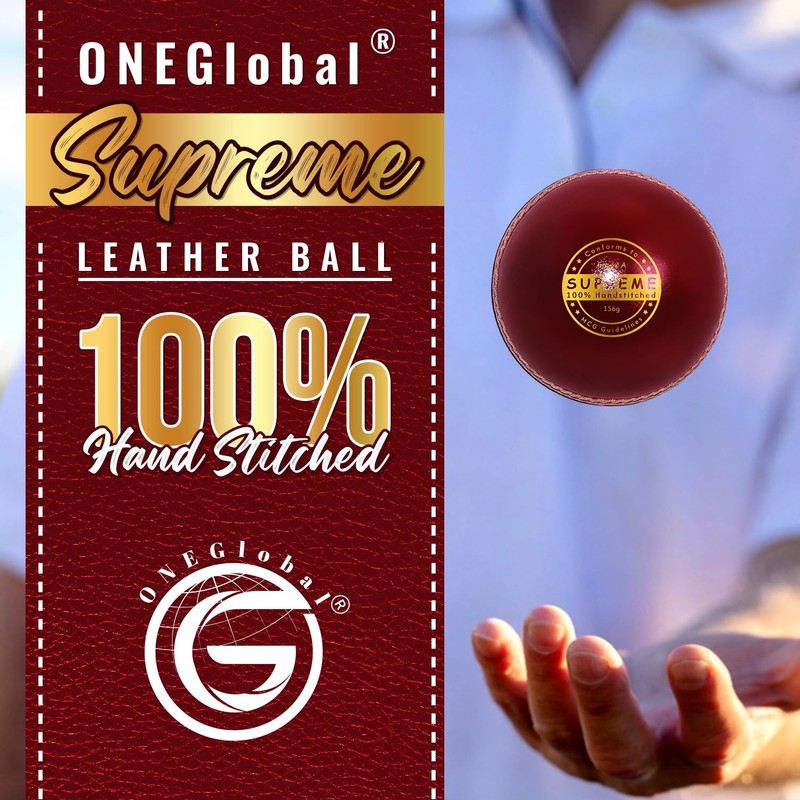 ONEGlobal Supreme Leather Cricket Ball | 100% Handstitched, 156g -