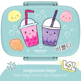 BEARFOOT Children's Lunch Box with Compartments, BPA-Free, Lunch Box, Bento Box, Lunch Box Girls & Boys, Snack Box, 100% Leak-Proof, Lunch Box for Nursery, School (BubbleTea Mint)