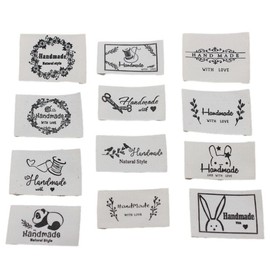 Liroyal Handmade Tags (Set of 48 12 Styles) Tags Handmade 3 Sizes Cotton Tags Cute and Stylish Craft Materials DIY Sewing Clothes Pouches Hats and More