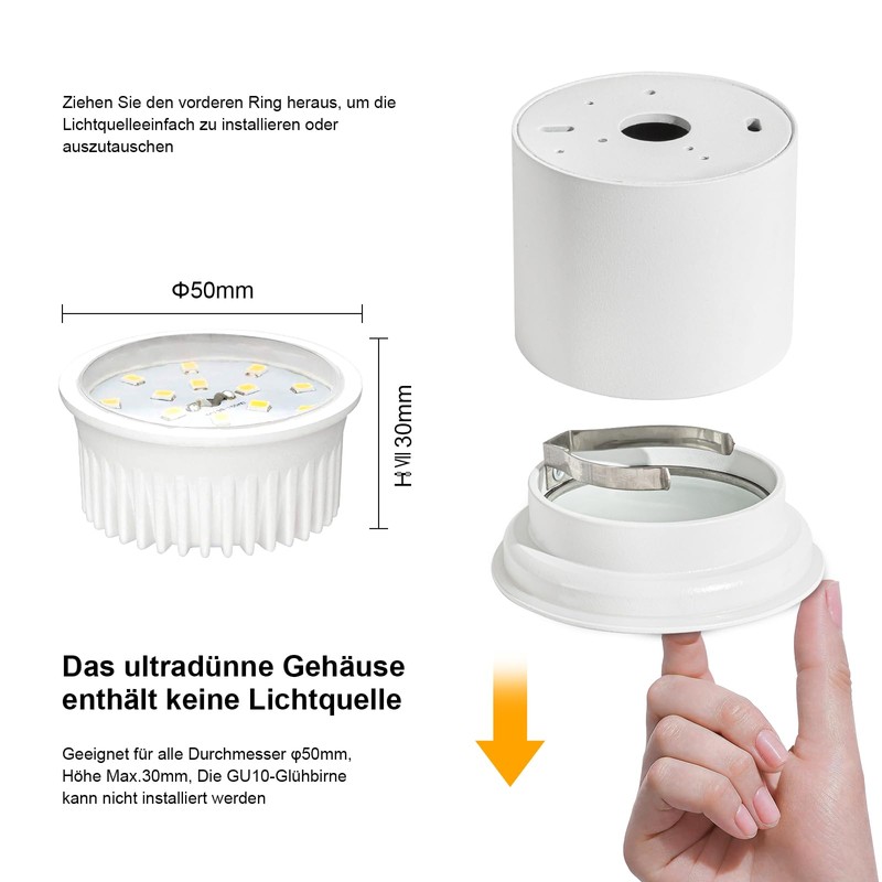 Gleonlux LED Surface-Mounted Ceiling Spotlight IP44 Flat 1 x Surface-Mounted