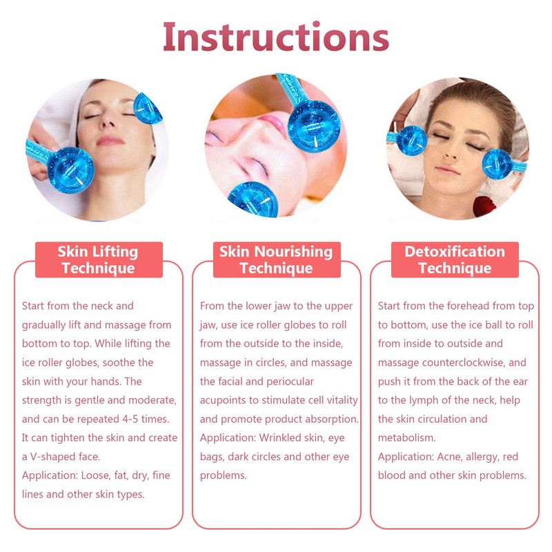 2PCS Globes Facial Roller Cold Hot Skin Massager Crystal Glass