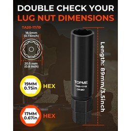 10 Spline Lug Nut Socket, Replacement for TA20-17/19, Compatible with Bimecc 10 Spline Lug Key, for Removing 10 Point Lug Nut Key for Truck Large SUV with 13/16 and 7/8 Hex Drive, CR-MO