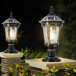 SLAWA Outdoor Post Lights Solar Column Caps Lamps Modern Exterior Lamp Post Light Fixture Aluminum Glass Waterproof Deck Pillar Lights Fence Post Lights Solar Powered Entry Lawn Landscape Path Lights