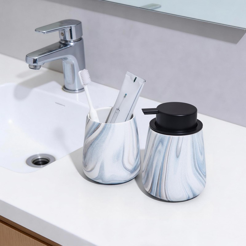 2Pcs Toothbrush Holder for Bathroom - Marble Blue Ceramic Tooth