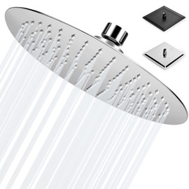 BalladHome 10 Inch Shower Head, Rain Shower, Round Built-in Shower Heads, Adjustable Shower Head Made of 304 Stainless Steel with Anti-Limescale Nozzles, Polished Rain Shower Head (25 x 25 cm,