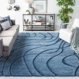 SAFAVIEH Florida Shag Collection SG471 Abstract Wave Non-Shedding Living Room Bedroom Dining Room Entryway Plush 1.2-inch Thick Area Rug, 3'3" x 5'3", Light Blue / Blue