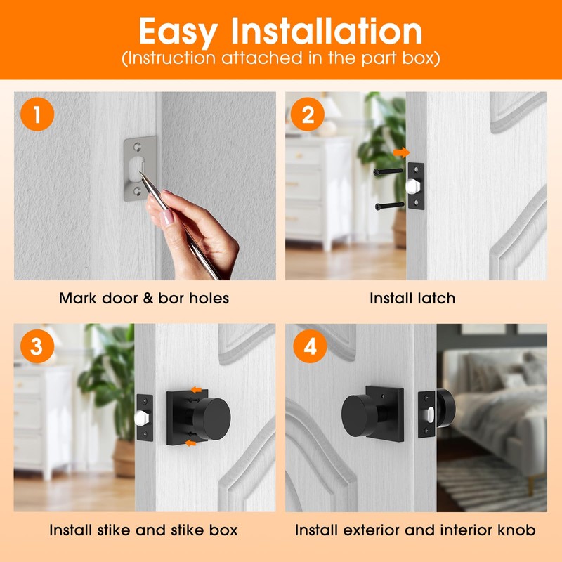 Encreese Passage Door Knobs Interior with Lock, Square Reversible Door