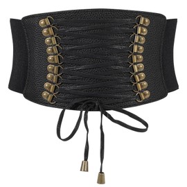 WERFORU Women's Elastic Wide Waist Belt Vintage Stretch Lace Up Corset Belt for Dress, A-Black