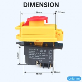 YIDOFENG KJD17 Emergency Stop Electromagnetic Switches Pushbutton Switch for CJ-0618 and Other Lathe Parts, 250V 5 Pins IP54, Black Green RED
