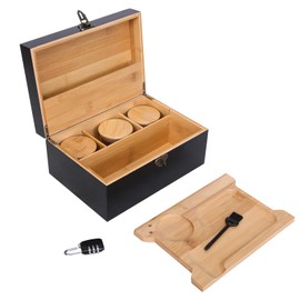 ARTAWEIN Combo Storage Box - Multipurpose Decorative Box with Removable Tray - Combination Lock - Detachable Dividers - 3 Glass Jars -Black