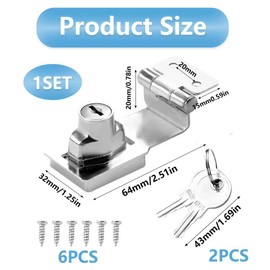 Keyed Hasp Lock, 2.5 Inch Safety Door Clasp, 90 Degrees Twist Knob Door Lock, Shed Locks, Keyed Locking Hasp with Padlock Keys for Doors, Cabinets, Cupboards, Drawers