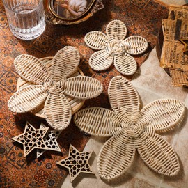 Wesiti 3 Pcs Boho Daisy Wall Decor Wooden Daisy Wall Art Woven Natural Rattan Flower Decor for Home Nursery Bedroom Farmhouse Decorations Housewarming Gifts