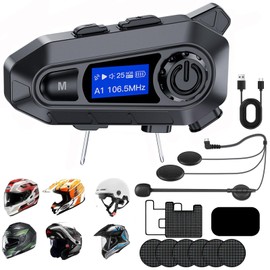 BOJOOM Auricular Bluetooth para Casco de Moto con MicróFono,Pantalla LED,Intercomunicador Moto para Casco Bluetooth V5.4 IPX6,Puede Conectar Dos Dispositivos al Mismo Tiempo, Soporte FM