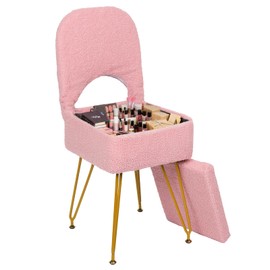 12.9" x 14.1" x 29.9" Small Vanity Stool Chair with Storage & Folding Back