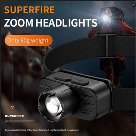 SuperFire Rechargeable Headlamp，Zoom Lightweight Head Lamp,LED Headlamp Rechargeable,Head Flashlight for Running Fishing Hiking Camping, Outdoor（2-Pack）