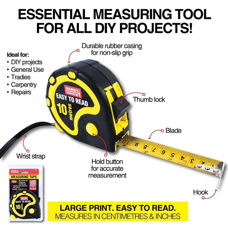 Handy Hardware 10m Heavy Duty Measuring Tape with Wrist Strap,