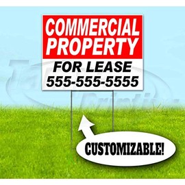 Commercial Property for Lease Customizable (18"x24") Corrugated Plastic Yard Sign, Bandit, Lawn, Decorations, New, Advertising, USA