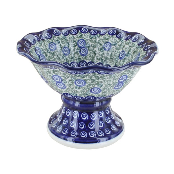 Blue Rose Polish Pottery Seaside Swirl Small Pedestal Fruit Bowl