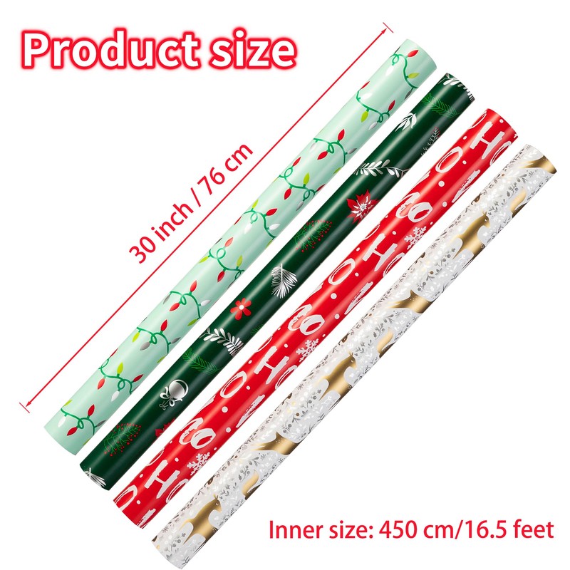 Christmas Wrapping Paper (4 Rolls: 148 sq. ft. ttl) Reindeer,