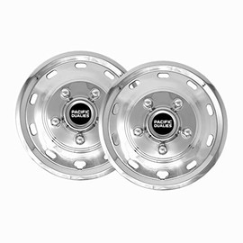 Pacific Dualies Polished 16 Inch 5 Lug Stainless Steel Wheel Simulator Axle Kit for Ford Transit with Single Wheels with 10 Vent Holes.