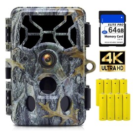 RONITRY 4K 48MP Game Trail Cameras with Night Vision, HD Game Cameras with Night Vision Motion Activated Waterproof IP66, Trail Cameras with 140°Angle, 64GB Card and 8 Batterries