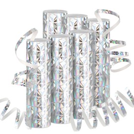 DPKOW 6 Rolls Silver Metallic Streamers New Year's Eve Decoration, Laser Glitter Streamers Birthday Weddings Anniversaries Silver Party Decorations, New Year's Eve Table Decoration, with 18