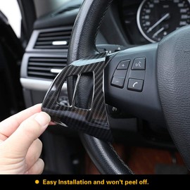Steering Wheel wheels Button switch Trim, 2pcs Carbon Fiber Steering Wheel Button Frame Decoration Cover Trim Sticker Decor for X5 E70 2008-2013