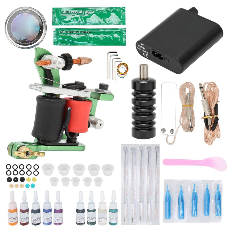 Complete Tattoo Kit Professional Coil Tattoo Machine Power Supply Pen