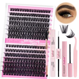 280 Pieces Eyelash Clusters, FADLASH DIY Eyelash Extensions Set, Super Hold Cluster Eyelash Binding and Seal, Cluster Eyelashes Individual Applicator Tool (80D + 100D-0.07D-8-16mix Kit)