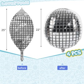 LovesTown 4PCS Disco Ball Balloons and 4PCS Spike Balloons, 25" Disco Foil Balloons Large Metallic Balloons for 80s 90s Dance Party Birthday Wedding