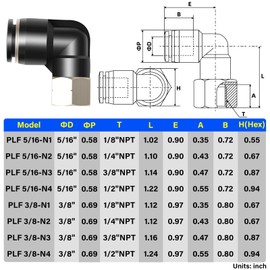TAILONZ PNEUMATIC Female Elbow 3/8 Inch Tube OD x 3/8 Inch NPT Thread 90 Push to Connect Fittings PLF-3/8-N3 (Pack of 2)