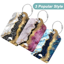 Rimilak 3 Pcs PU Leather Luggage Tags for Suitcase, Travel Cruise Luggage Tag with Privacy Flap, Name ID Label and Metal Loop for Women Men Baggage Handbag School Bag Backpack, Flow Marble