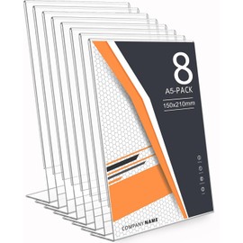 SENENQU Pack of 8 Acrylic Stands DIN A5 Table Stands Slanted L Stand Acrylic Table Stand A5 Plexiglass Stand for Counter Stands, Restaurant, Office, Advertising Stands, Shop