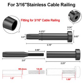 BLIKA 40 Pack 3/16" Black Invisible Cable Railing Kits, Black Stainless Steel Invisible Receiver and Swage Stud End, 3/16" Cable Railing Hardware for 2"x2", 4"x4" Wood/Metal Posts
