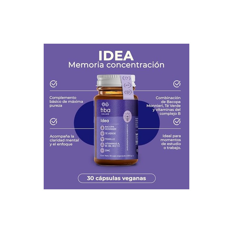 IDEA Nootrópico Bacopa Monnieri 800mg MemoriaConcentración TIBA SALUD