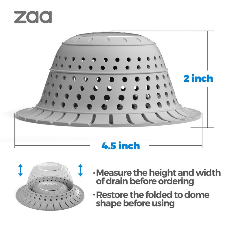 zaa Bathtub Drain Hair Catcher, Silicone Collapsible 3 Pack Drain