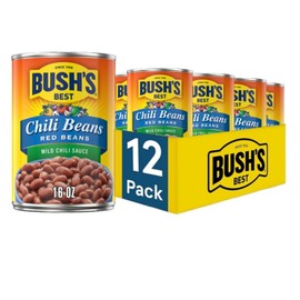 BUSH'S BEST 16 oz Canned Mild Red Chili Beans, Source of Plant Based Protein and Fiber, Low Fat, Gluten Free, (Pack of 12)