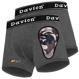 Davion 2-Pack Boys Underwear with 1 Soft Protective Athletic Cup Youth Briefs for Football, Baseball, Lacrosse(Dark Grey-XL)