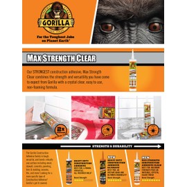 Gorilla Max Strength Clear Construction Adhesive, 9 Ounce Cartridge, Clear, (Pack of 6)