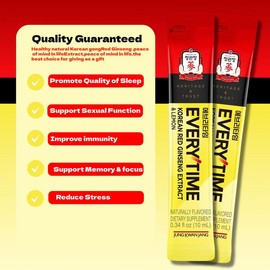 Korean Red Ginseng & Vitamin C Supplement, Lemon Flavor, Caffeine-Free, Immune & Energy Support, Natural Dietary Health & Fitness, 10ml x 10 Pack