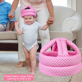 Baby Safety Helmet, Infant Baby Head Protector Head Cushion Bumper Bonnet, Soft Headguard for Toddler Learning to Walk, Pink Dot Style