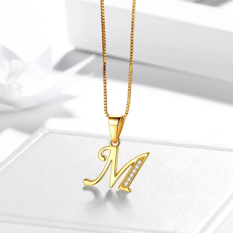 Collares Mujer Inicial Letras Baño Oro 18k Zirconias Color M