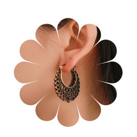 Cimenexe Bohemian Filigree Hollow Circle Drop Earrings Gold Tribal Hoop Dangle Earrings Exaggerate Filigree Circle Earrings Gypsy Brass Circle Huggie Earrings Jewellery For Women, Zinc, No Gemstone