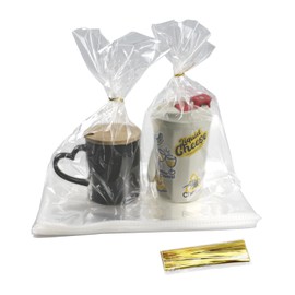 Prembag 100Pcs 8x12 Inch Flat Bottom Cellophane Treat Bags Clear Cello Cellophane Goodie Bags with Bottom Gusset for Gift Mug Wrapping,Bakery,Popcorn,Cookies,Party Favors(No Side Gusset)