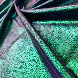 Unbranded Litmus Green Metallic with Blue Gray base Print Nylon Lycra Spandex Fabric 4 Way