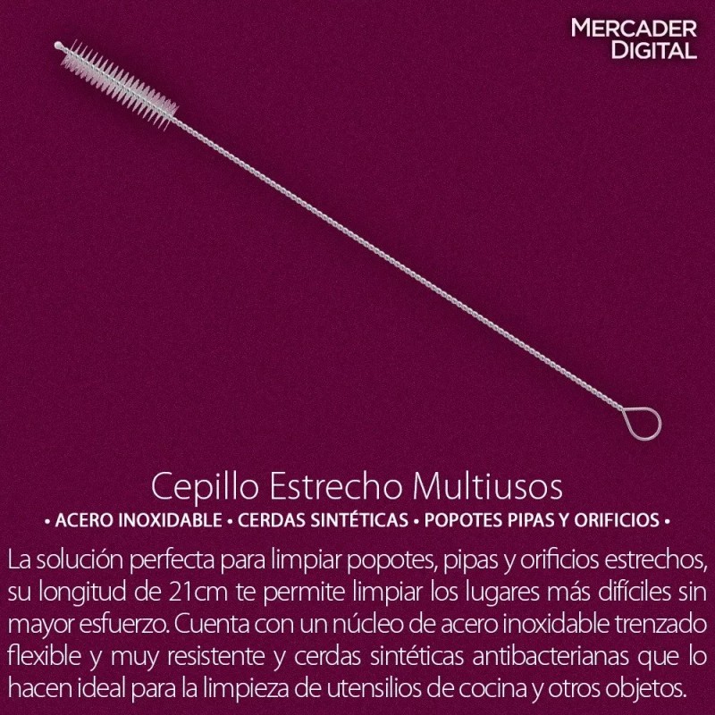 Mercader Digital 50 Pzs Cepillo Limpia Popote Acero Inoxidable 22cm