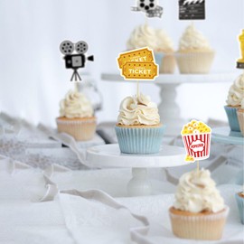 36 Pack Movie Cupcake Toppers Movie Night Cupcake Toppers Picks Hollywood Theme for Baby Shower Theme Birthday Party Decorations Supplies