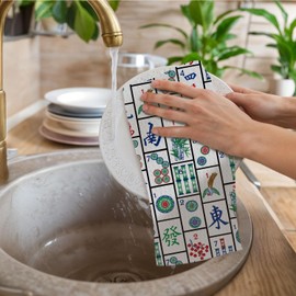 ChissNook Mahjong Gifts for Women, Mah Jong Themed Decorative Kitchen Dish Towels Set of 2, Mahjong Accessories and Gifts Ideas for Mah Jong Lovers, 16x24 Inch