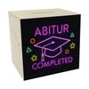 Graduation Hat in Neon Lettering Wooden Money Box with Saying